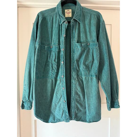 Brittania Other - Vintage Brittania Teal Denim Button Up Shirt Jacket Oversized 90s Grunge Utility